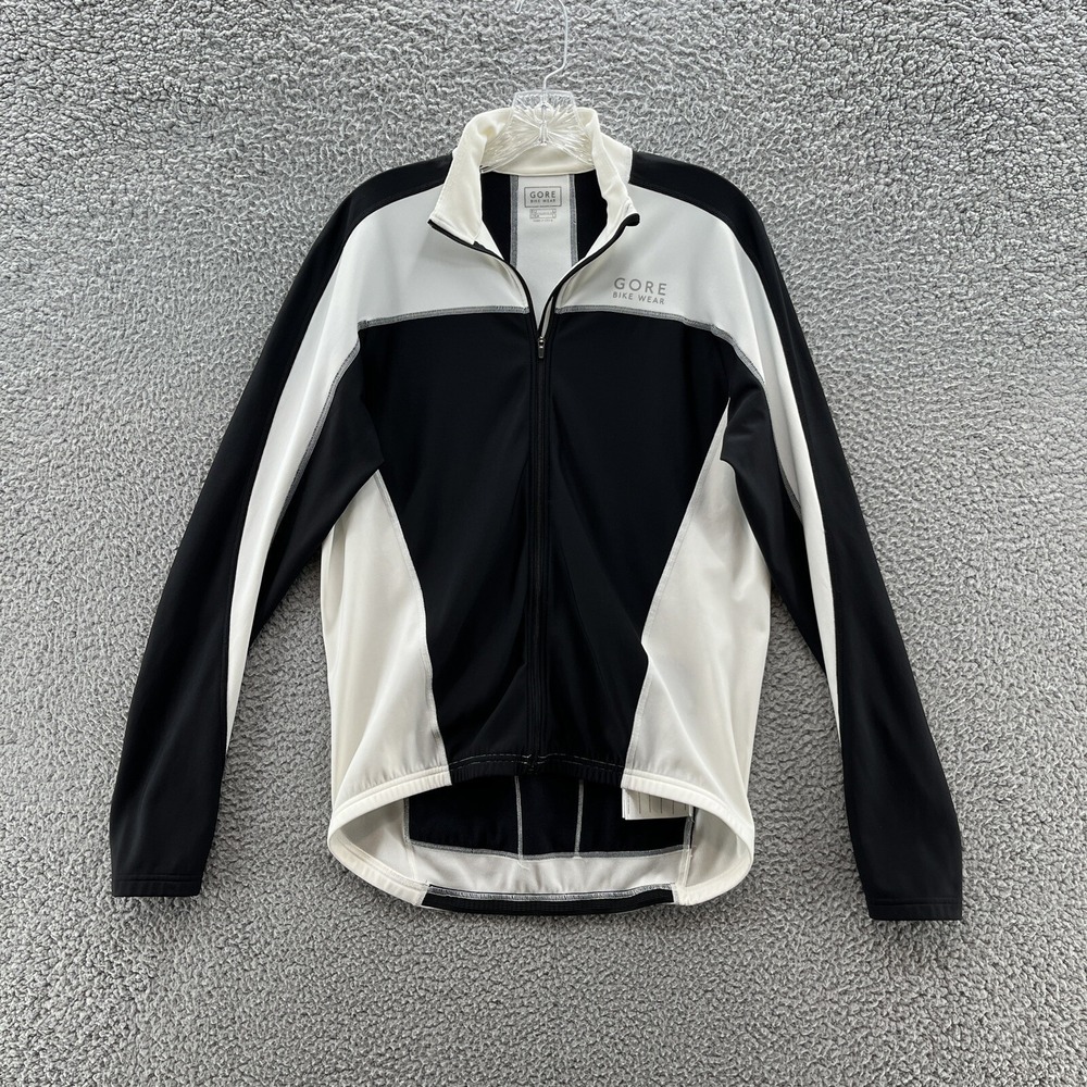 Gore Bike Wear Jacket Womens Large Black White Long Sleeve Full Zip Back Pockets